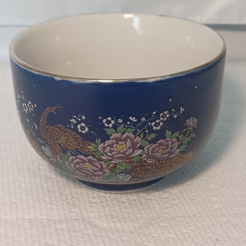 Elegant Cobalt Blue Golden Peacock And Floral Porcelain Teacup